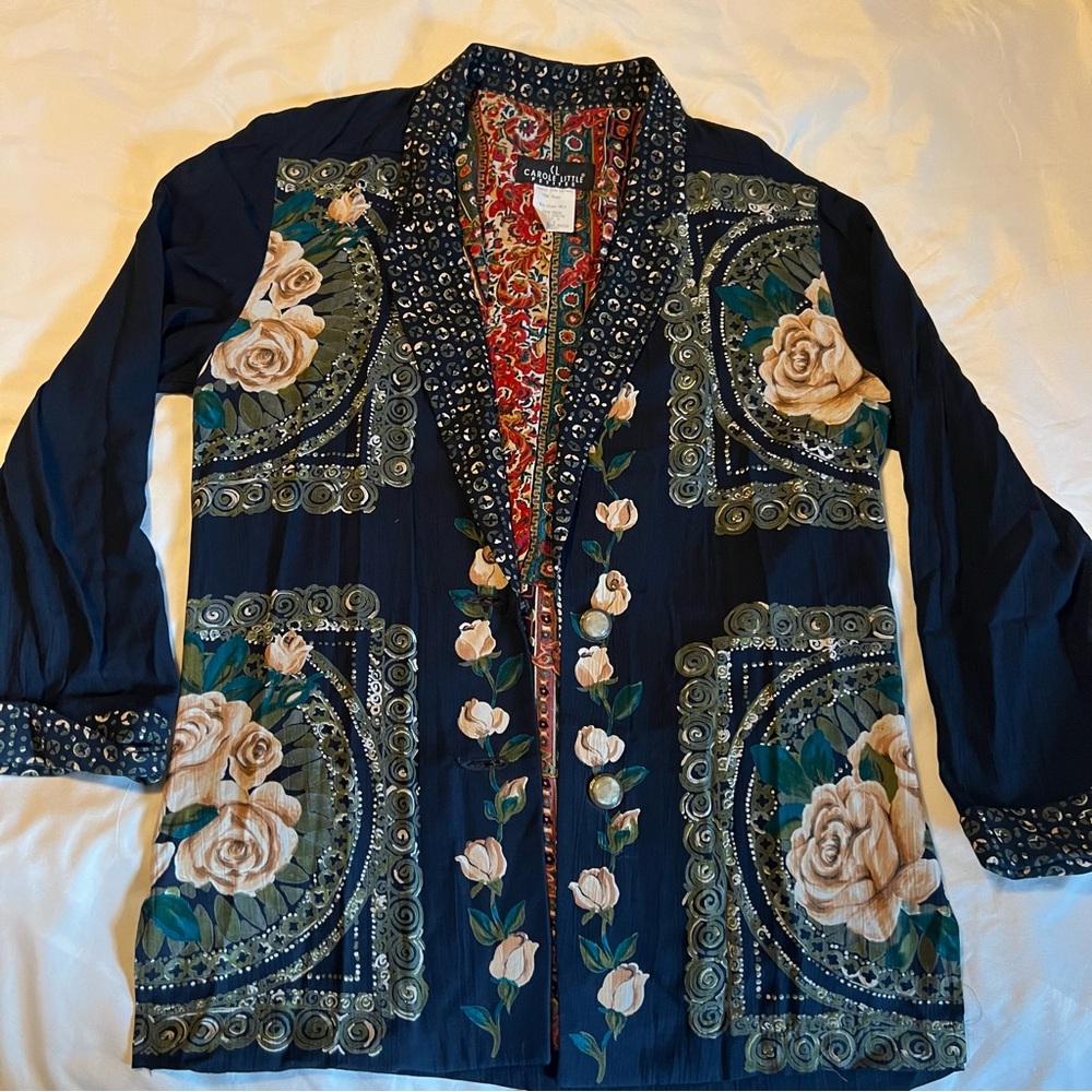 Vintage Carole Little Multicolor Floral Embellished Blazer Size 4 EUC